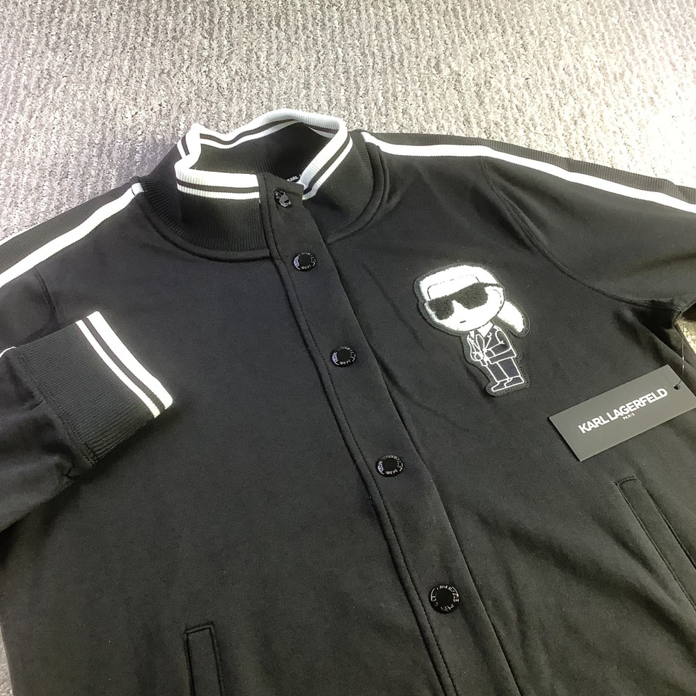 Karl Lagerfeld Paris Womens Karl Varsity Track Jacket Black Size L NWT